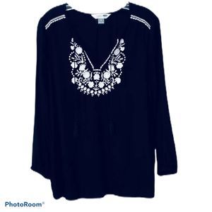 Old‎ Navy Women's Top Tunic Long Sleeve Black White Floral Size Medium